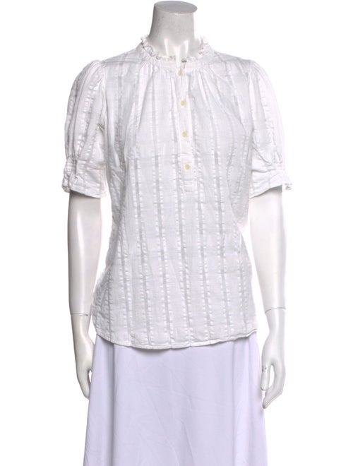 Apiece Apart Striped Mock Neck Button-Up Top