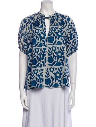 Apiece Apart Printed Tie Neck Blouse