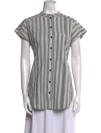 Apiece Apart Striped Mock Neck Button-Up Top