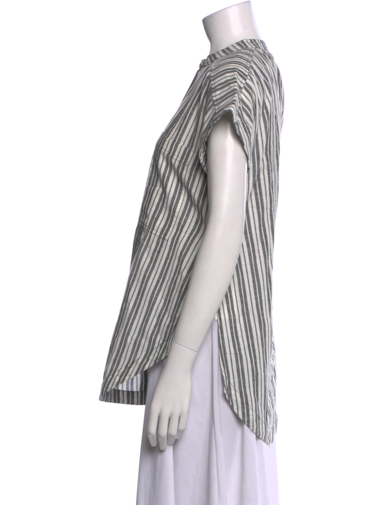 Apiece Apart Striped Mock Neck Button-Up Top