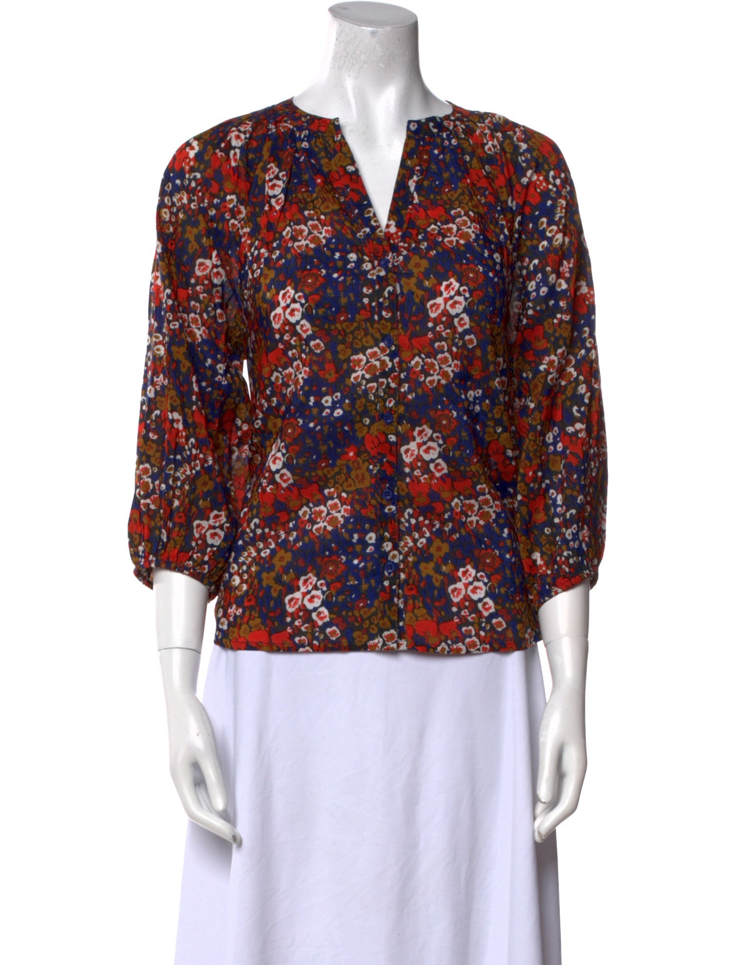 Apiece Apart Floral Print V-Neck Blouse