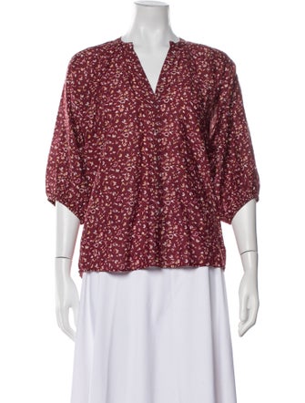 Apiece Apart Printed V-Neck Blouse