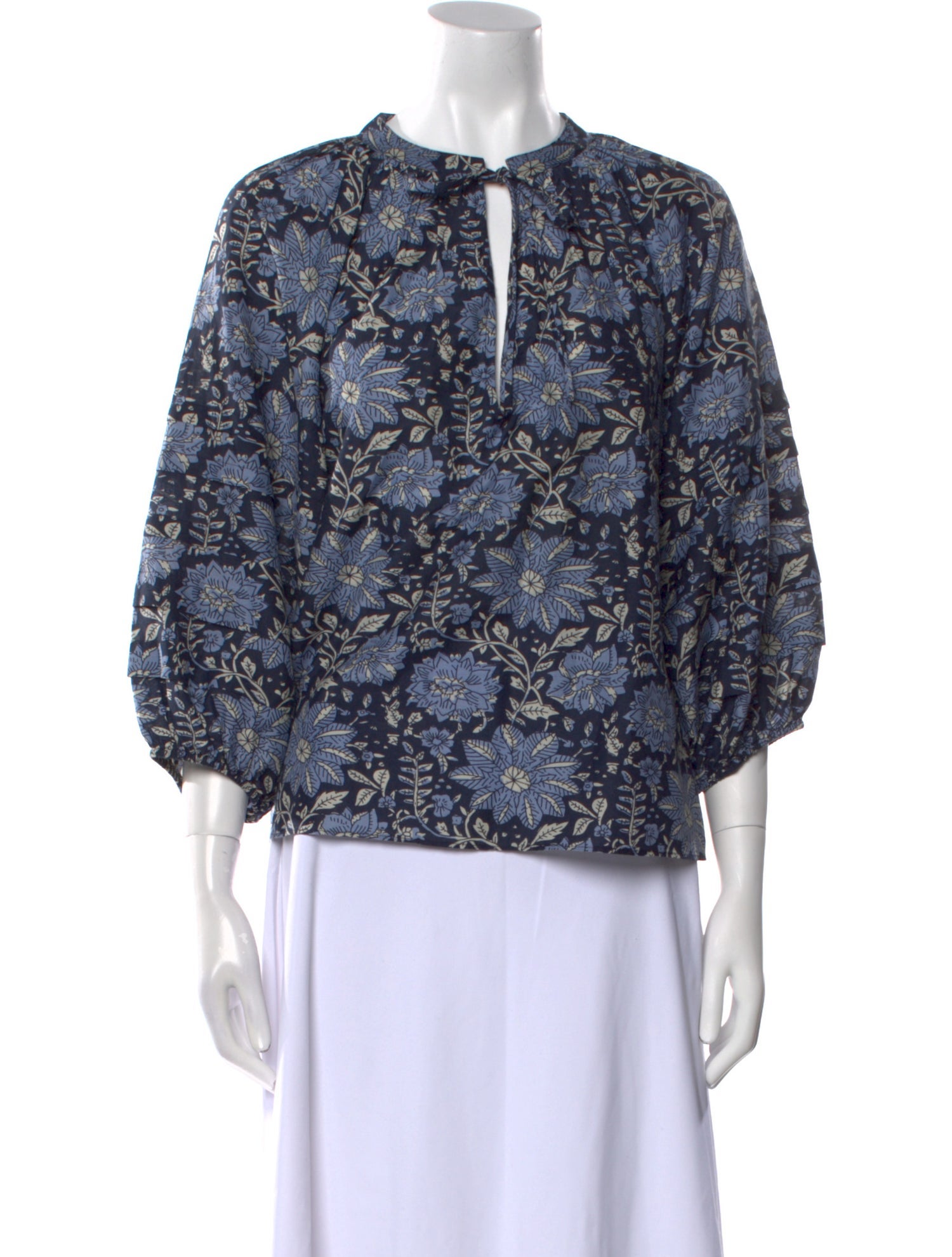 Apiece Apart Floral Print Tie Neck Blouse