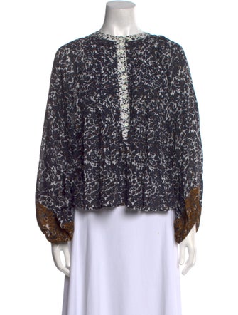 Apiece Apart Floral Print Crew Neck Blouse