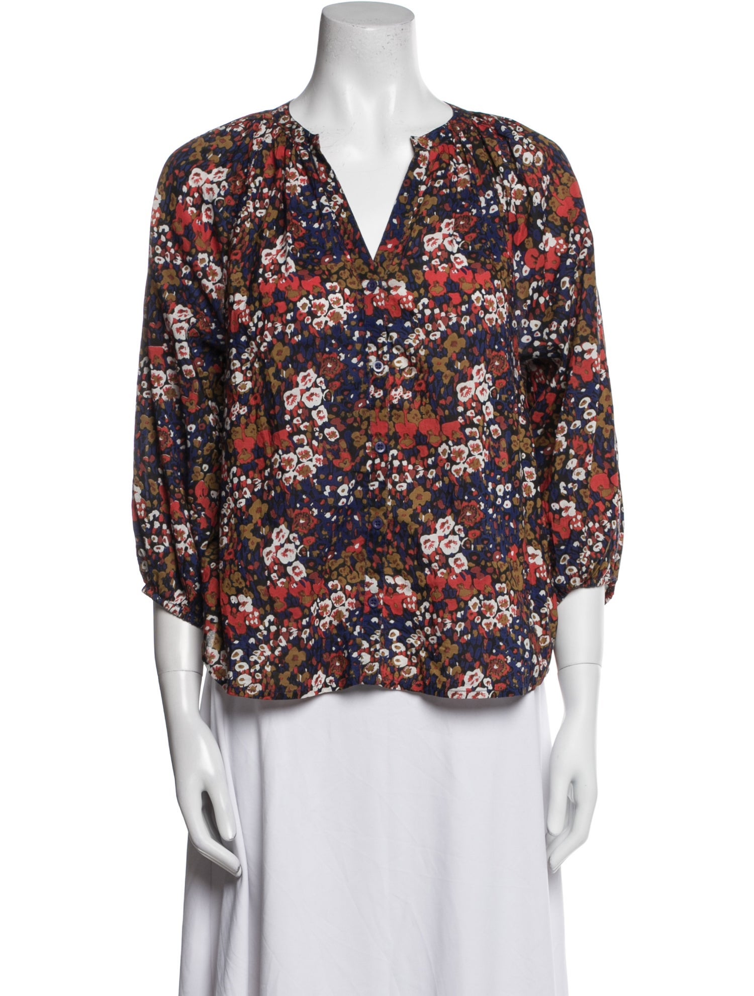 Apiece Apart Floral Print V-Neck Blouse
