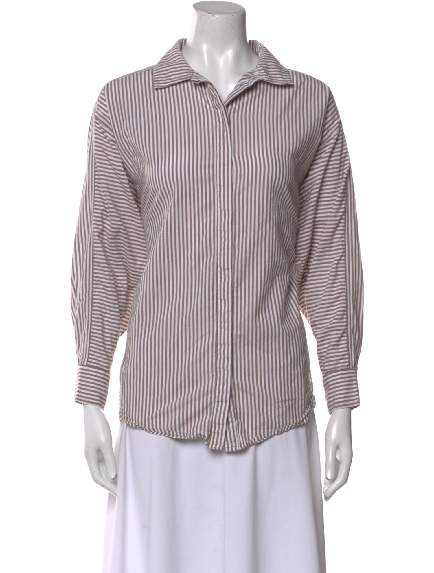 Apiece Apart Striped Three-Quarter Sleeve Button-Up Top
