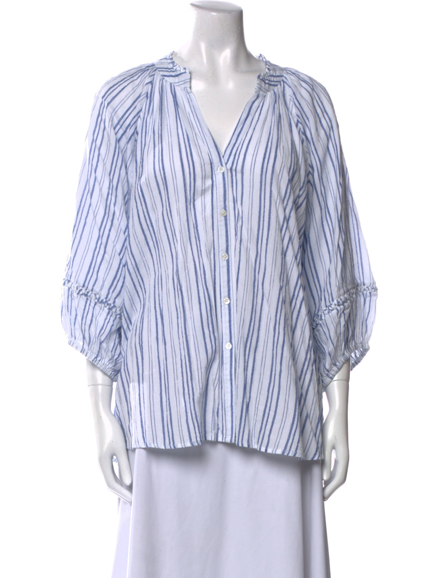Apiece Apart Striped V-Neck Blouse