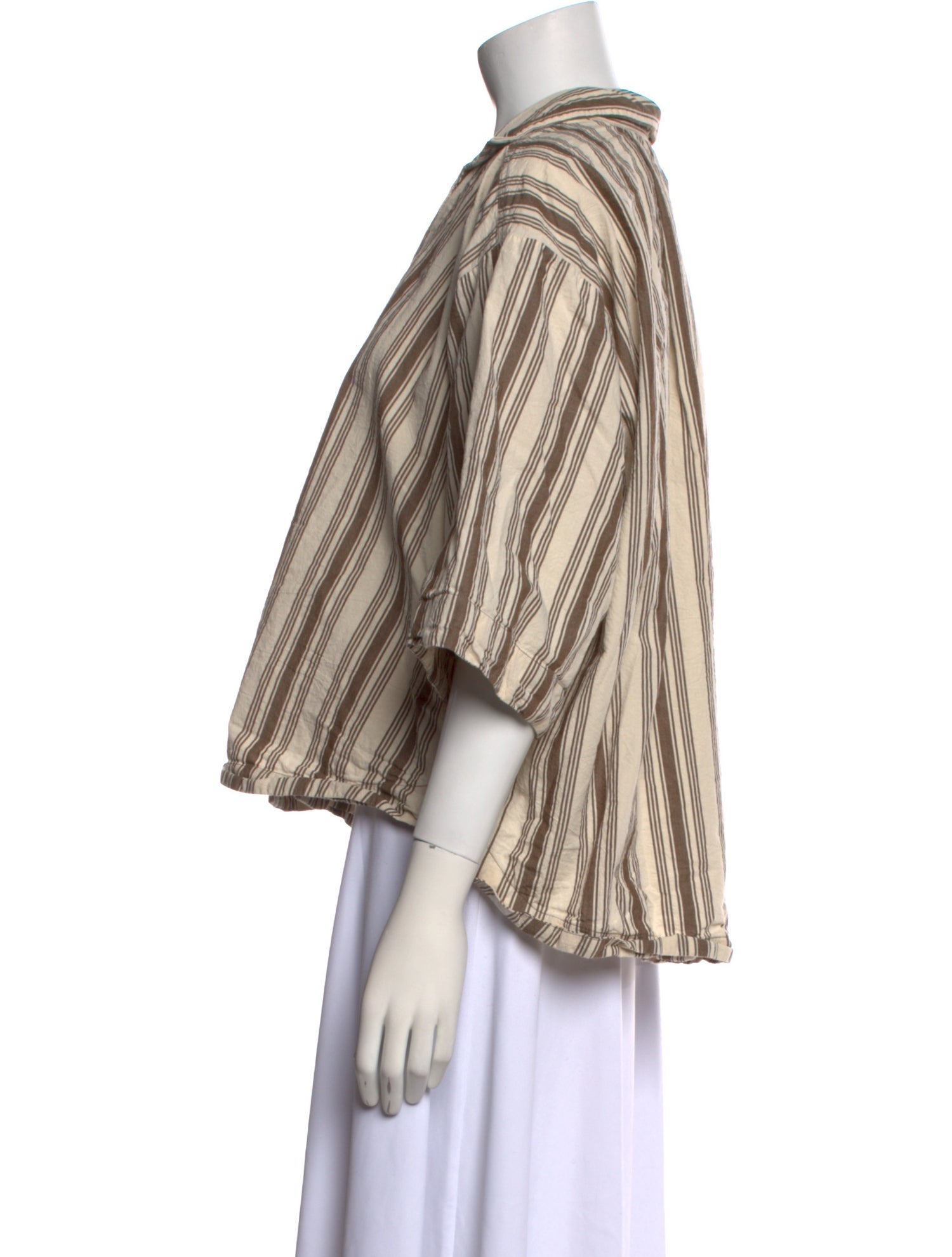 Apiece Apart Striped Three-Quarter Sleeve Button-Up Top