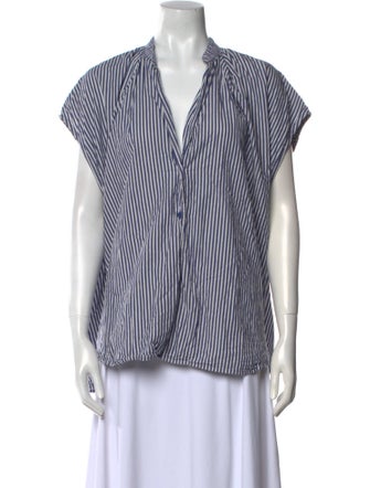 Apiece Apart Striped V-Neck Button-Up Top
