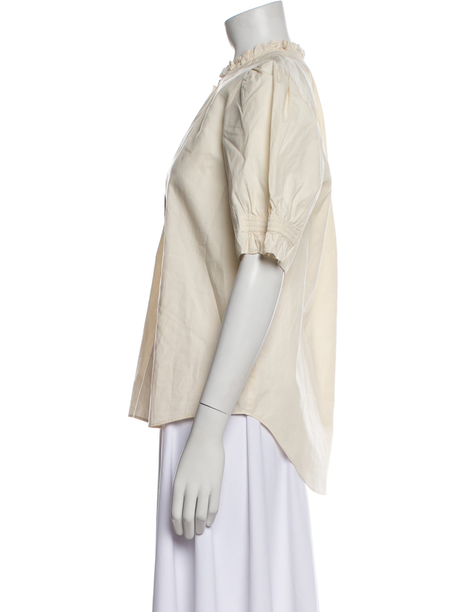 Apiece Apart Mock Neck Short Sleeve Button-Up Top