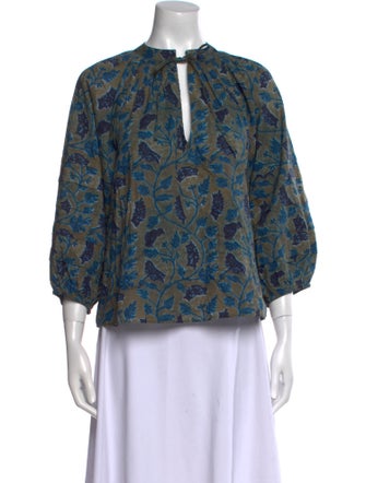 Apiece Apart Floral Print Tie Neck Blouse