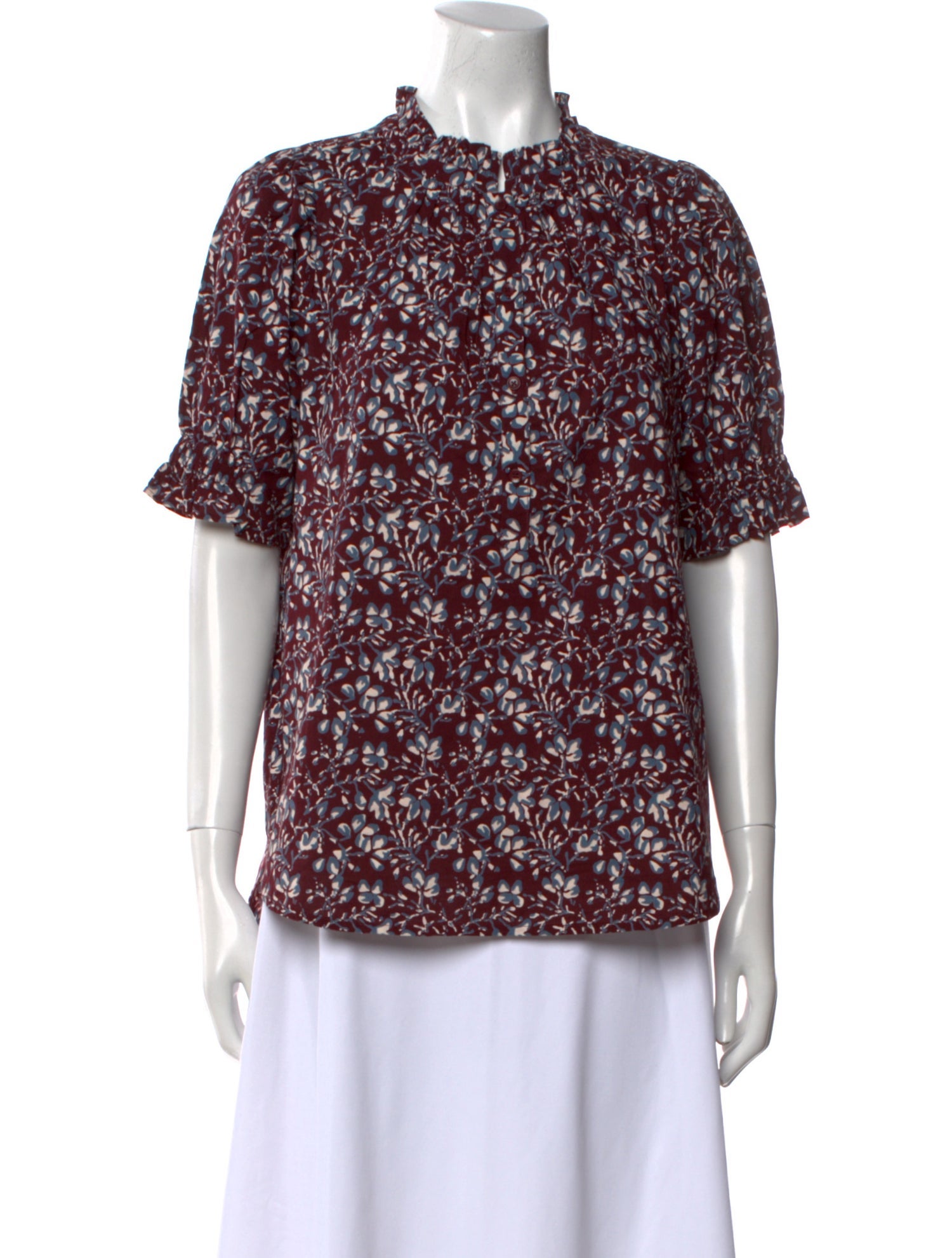 Apiece Apart Floral Print Mock Neck Blouse