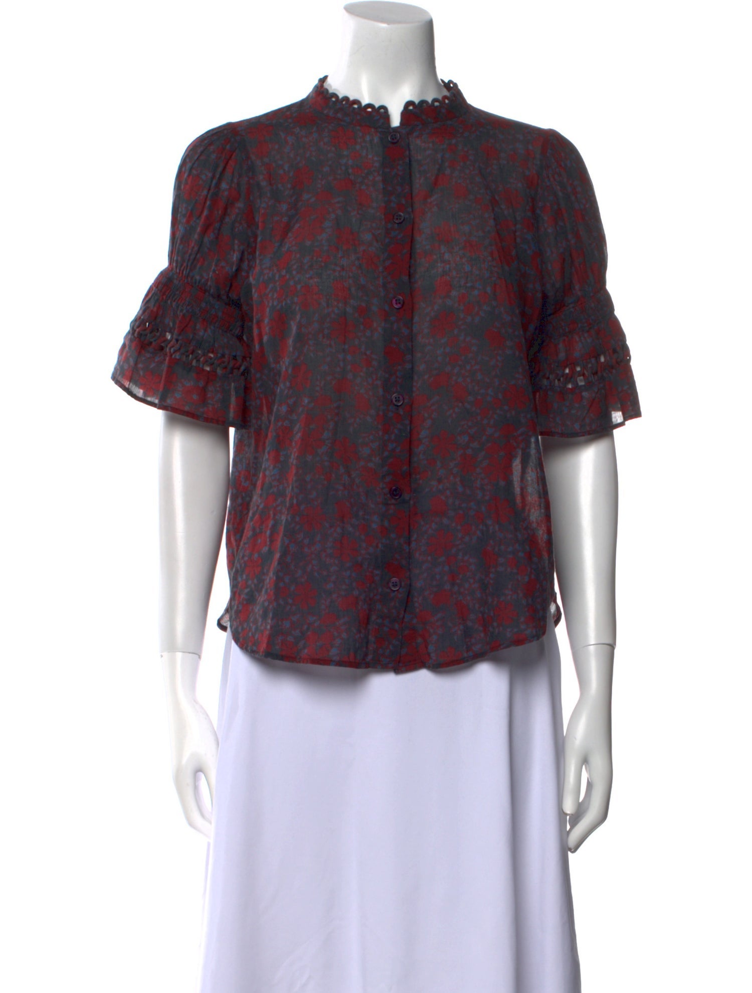 Apiece Apart Floral Print Mock Neck Blouse