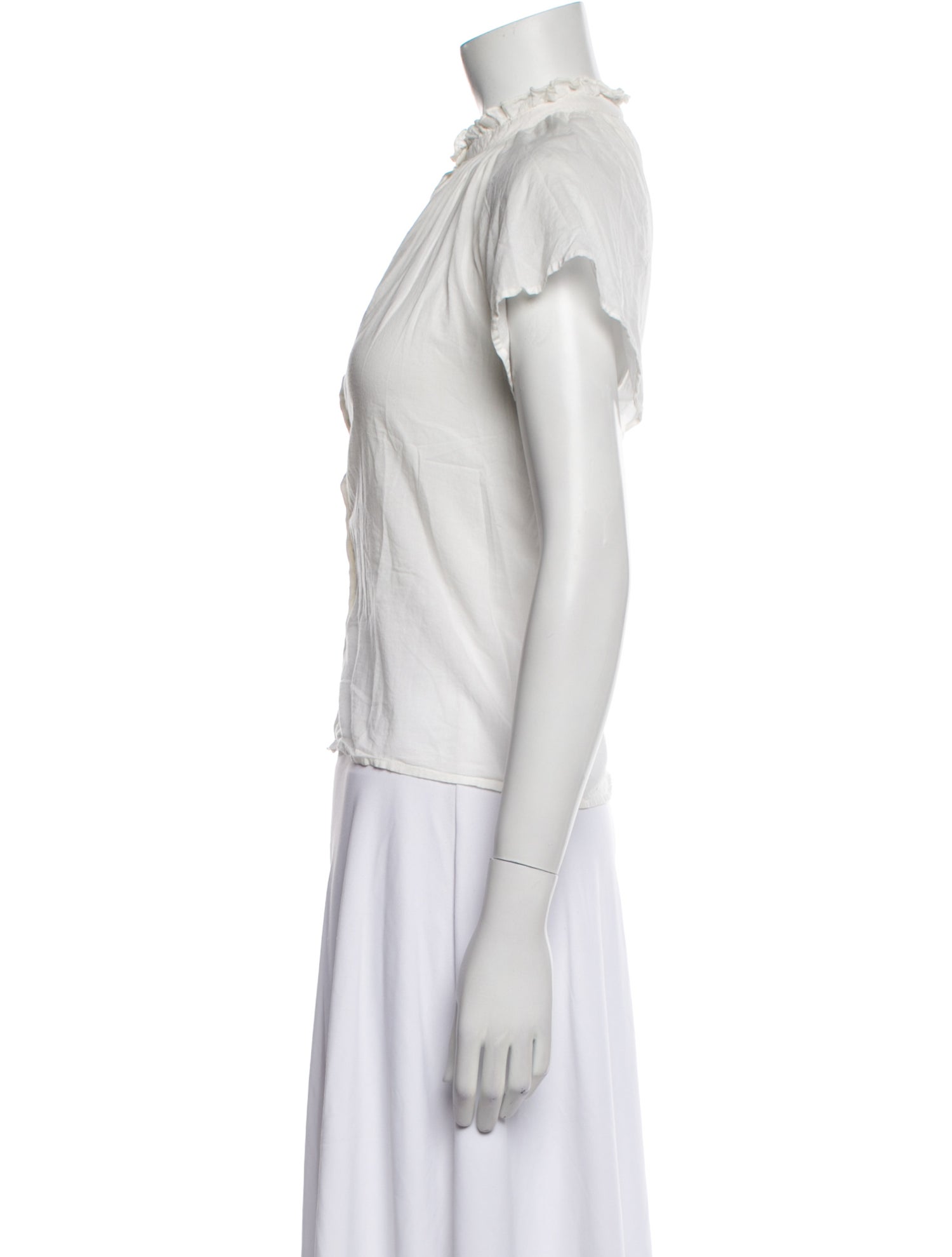 Apiece Apart Mock Neck Short Sleeve Button-Up Top