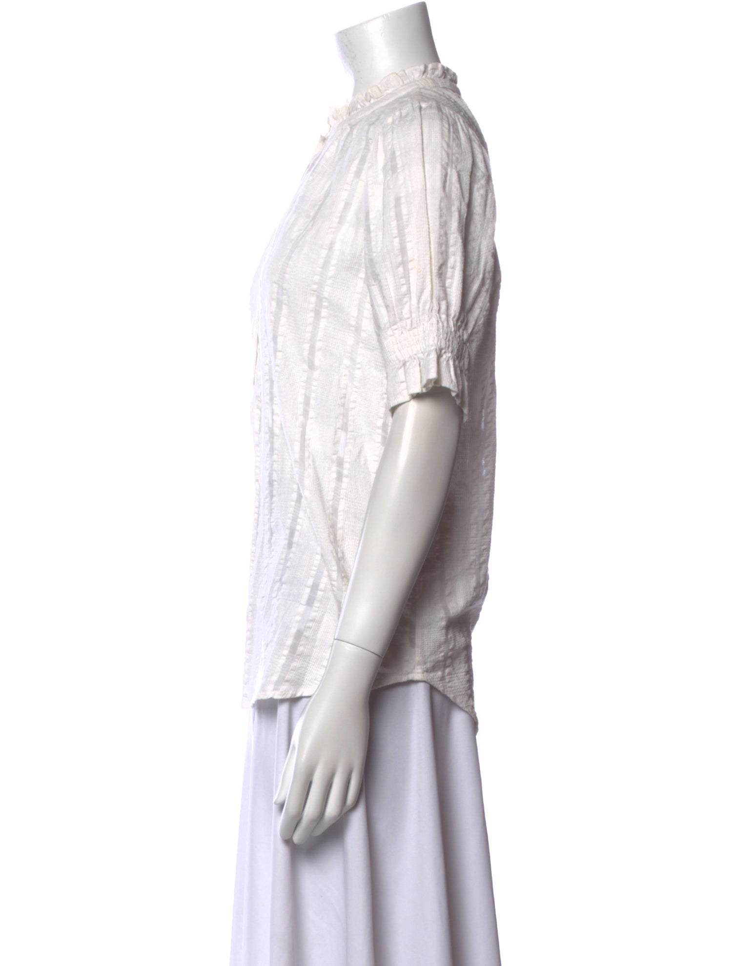 Apiece Apart Plaid Print Mock Neck Button-Up Top