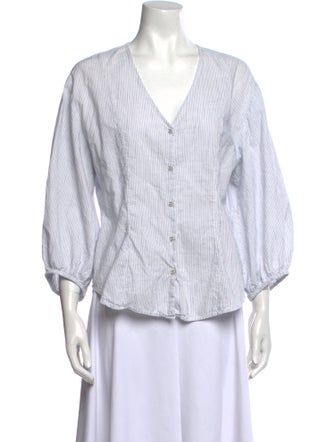 Apiece Apart Striped V-Neck Button-Up Top