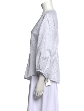 Apiece Apart Striped V-Neck Button-Up Top