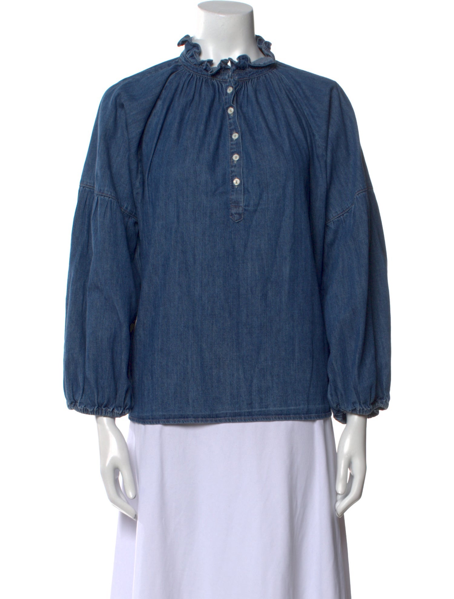 Apiece Apart Mock Neck Three-Quarter Sleeve Blouse