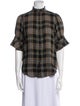 Apiece Apart Plaid Print Mock Neck Button-Up Top