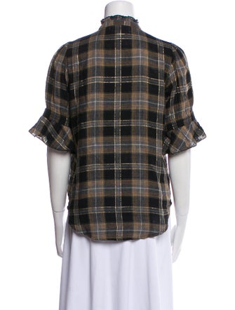 Apiece Apart Plaid Print Mock Neck Button-Up Top