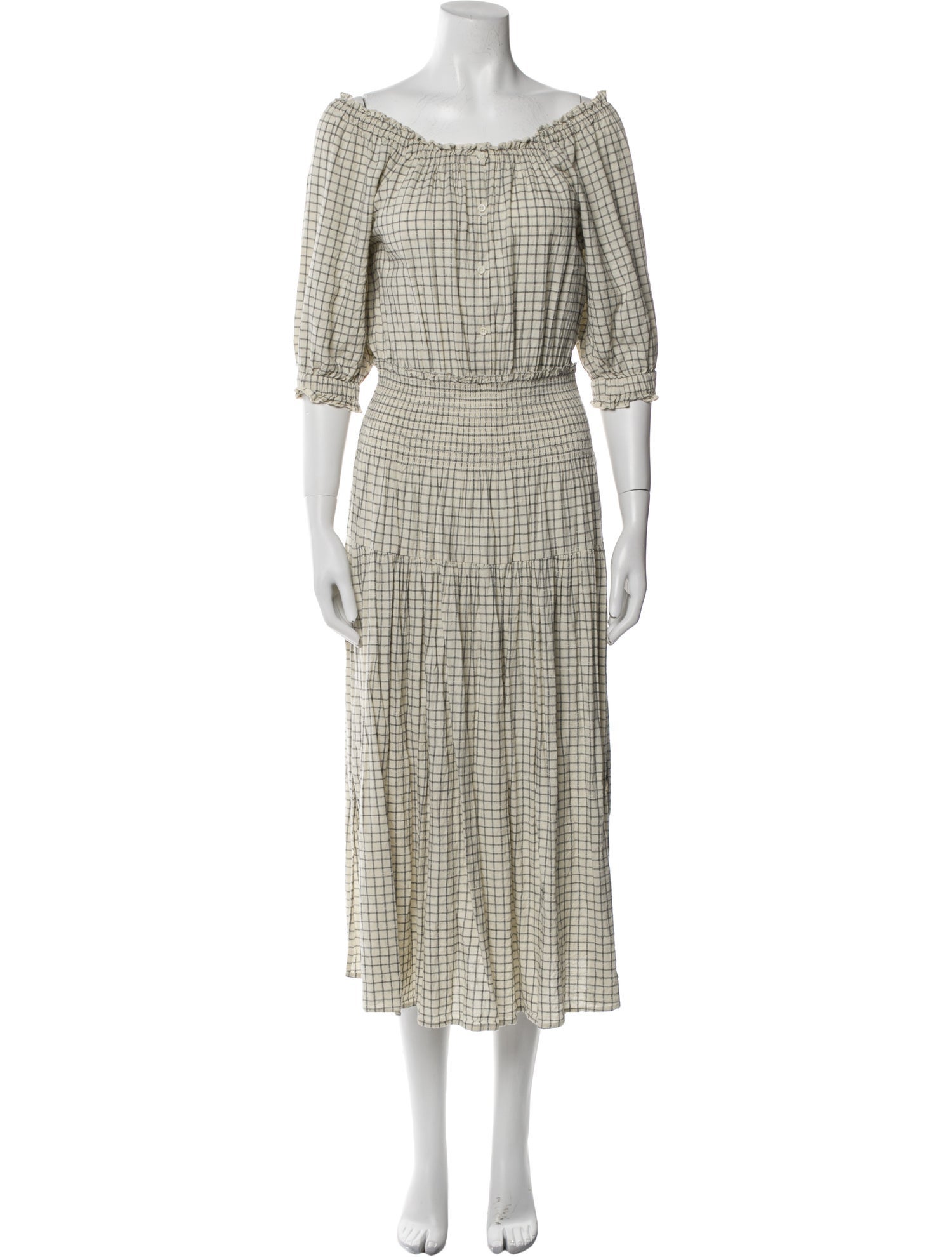 Apiece Apart Plaid Print Midi Length Dress