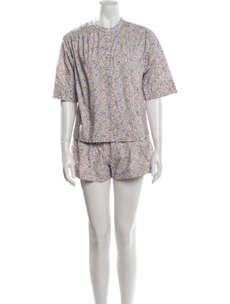 Apiece Apart Floral Print Ruffle Embellishment Short Set