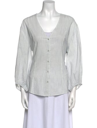 Apiece Apart Striped V-Neck Button-Up Top