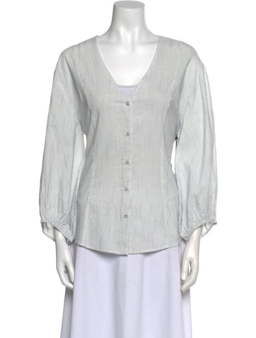 Apiece Apart Striped V-Neck Button-Up Top