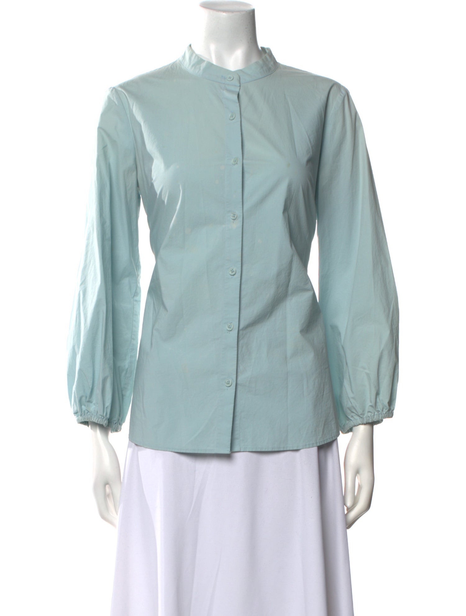 Apiece Apart Mock Neck Three-Quarter Sleeve Button-Up Top