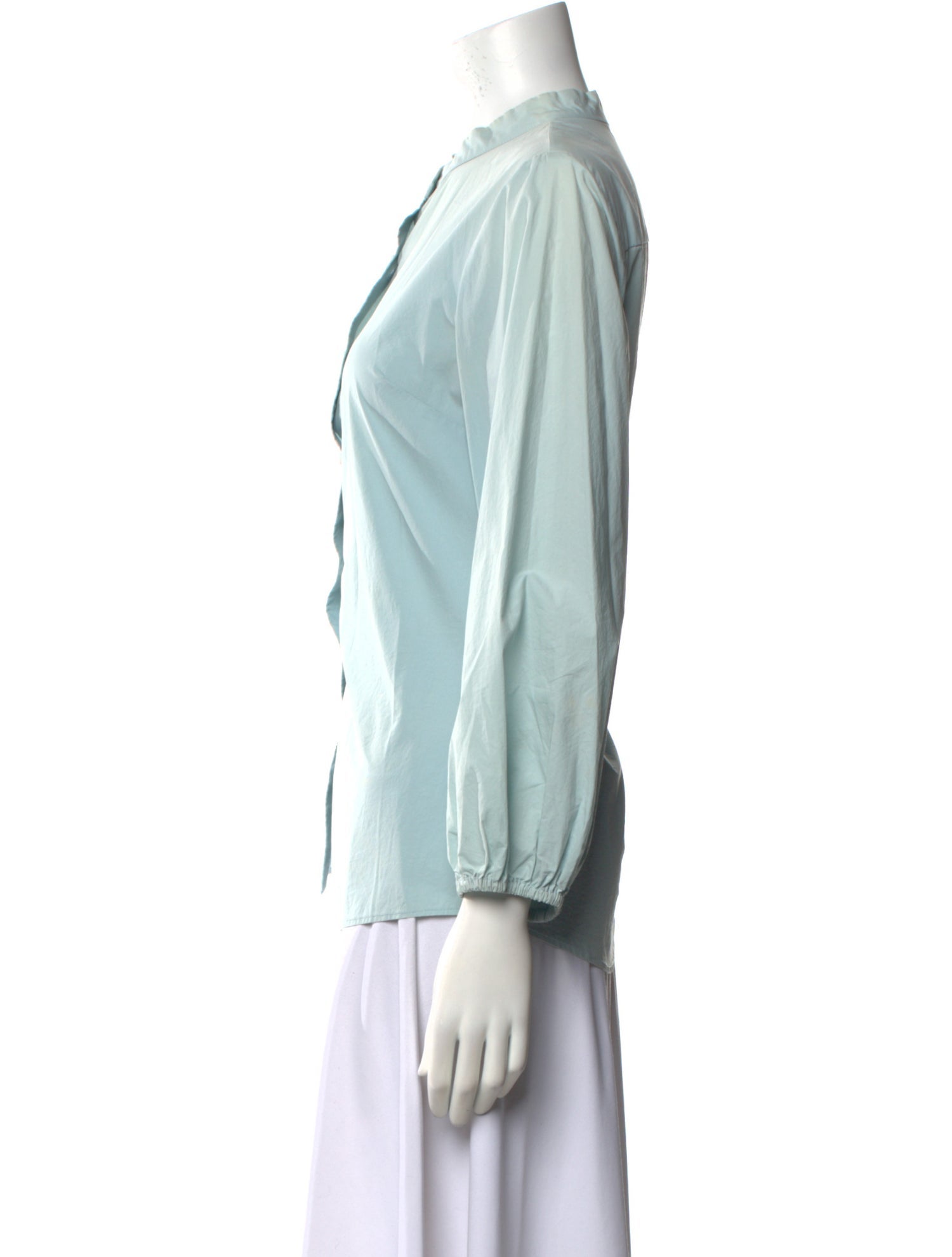 Apiece Apart Mock Neck Three-Quarter Sleeve Button-Up Top