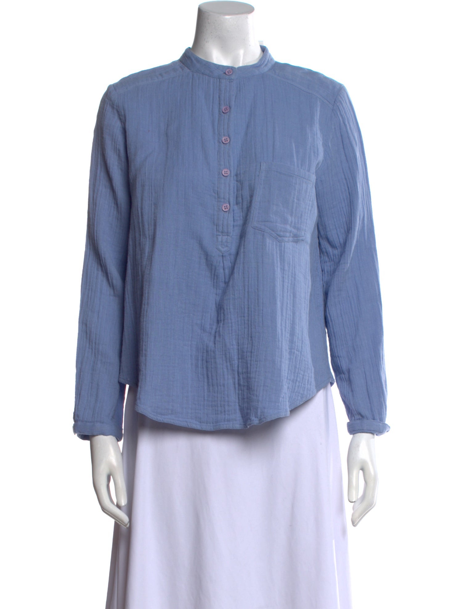 Apiece Apart Mock Neck Long Sleeve Button-Up Top