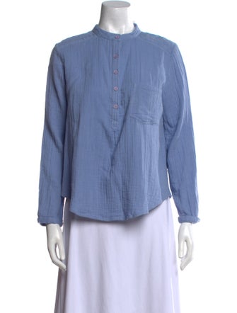 Apiece Apart Mock Neck Long Sleeve Button-Up Top