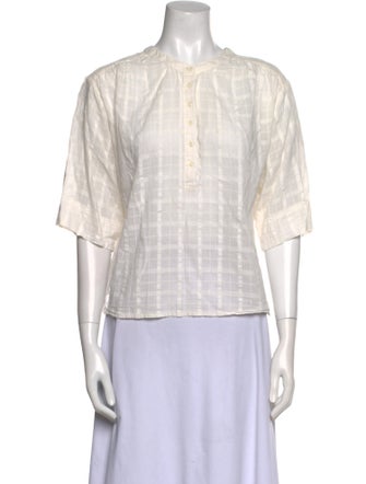 Apiece Apart Plaid Print Crew Neck Blouse