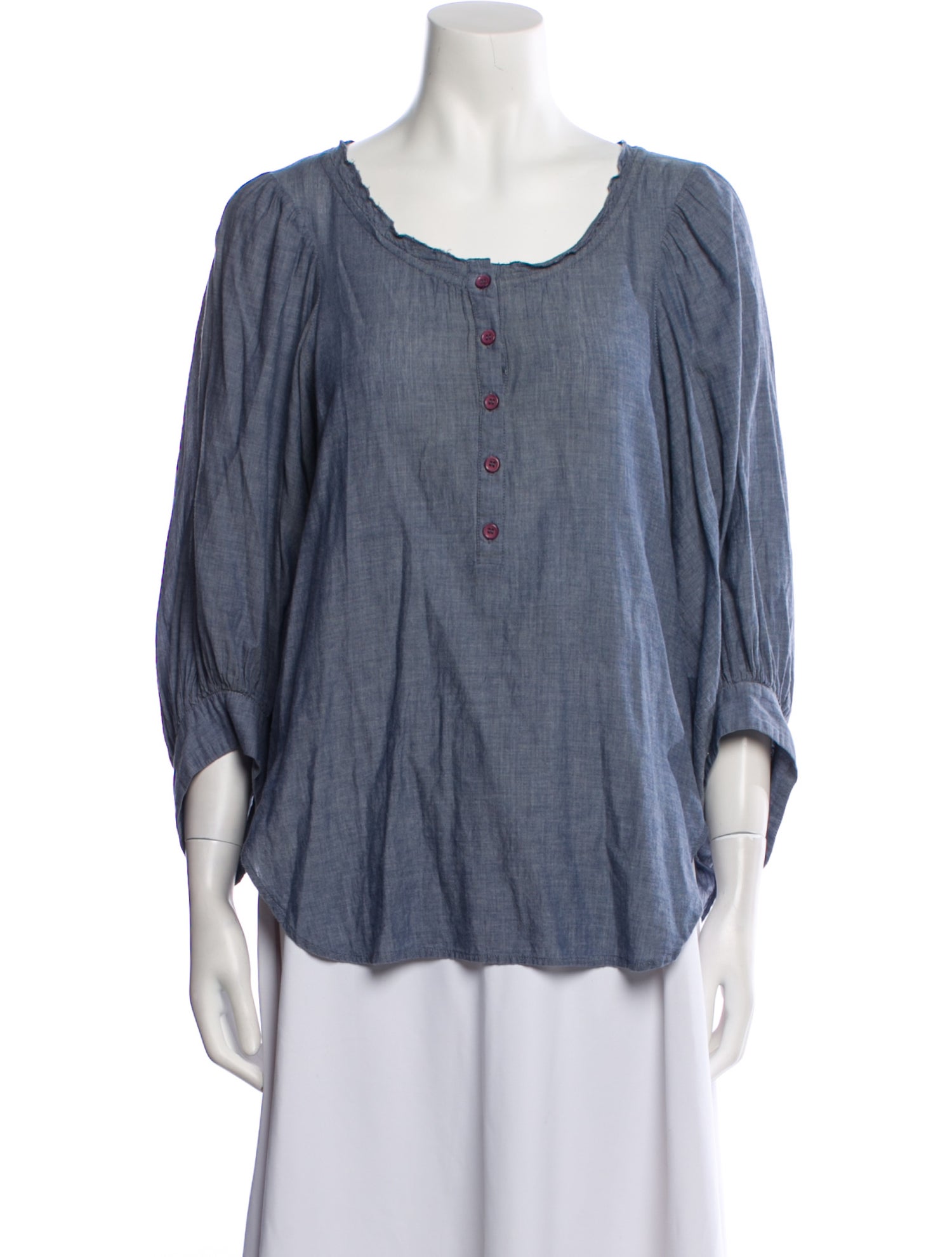 Apiece Apart Scoop Neck Three-Quarter Sleeve Blouse