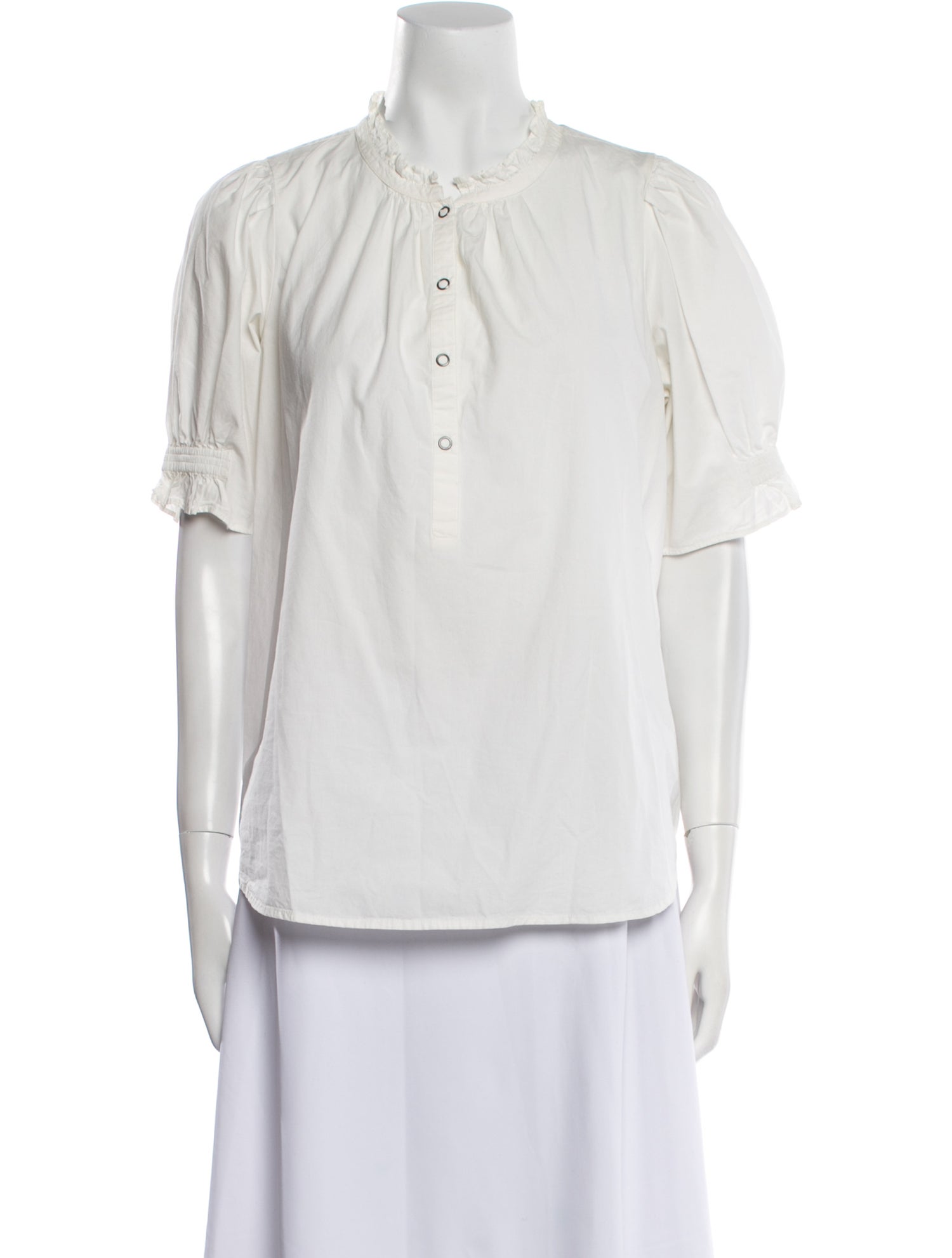 Apiece Apart Mock Neck Short Sleeve Button-Up Top