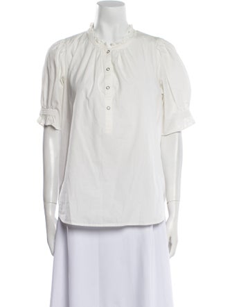 Apiece Apart Mock Neck Short Sleeve Button-Up Top