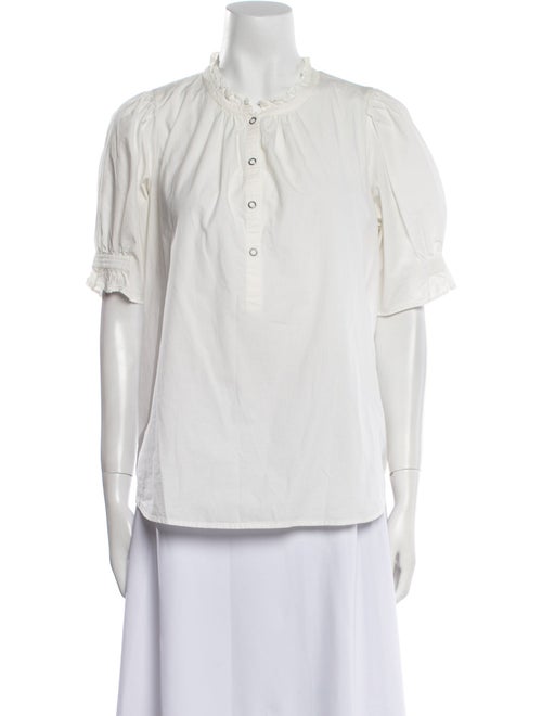 Apiece Apart Mock Neck Short Sleeve Button-Up Top