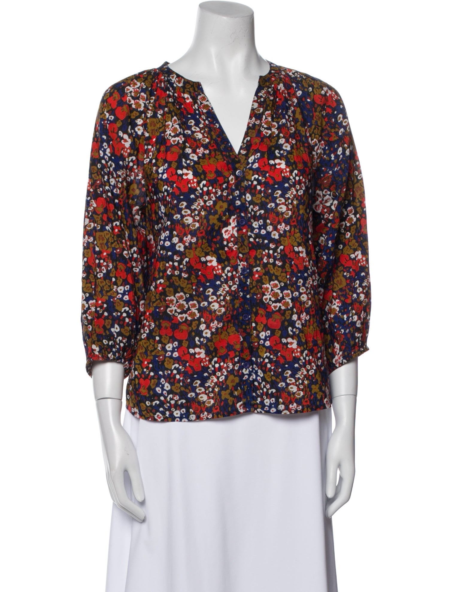 Apiece Apart Floral Print V-Neck Blouse
