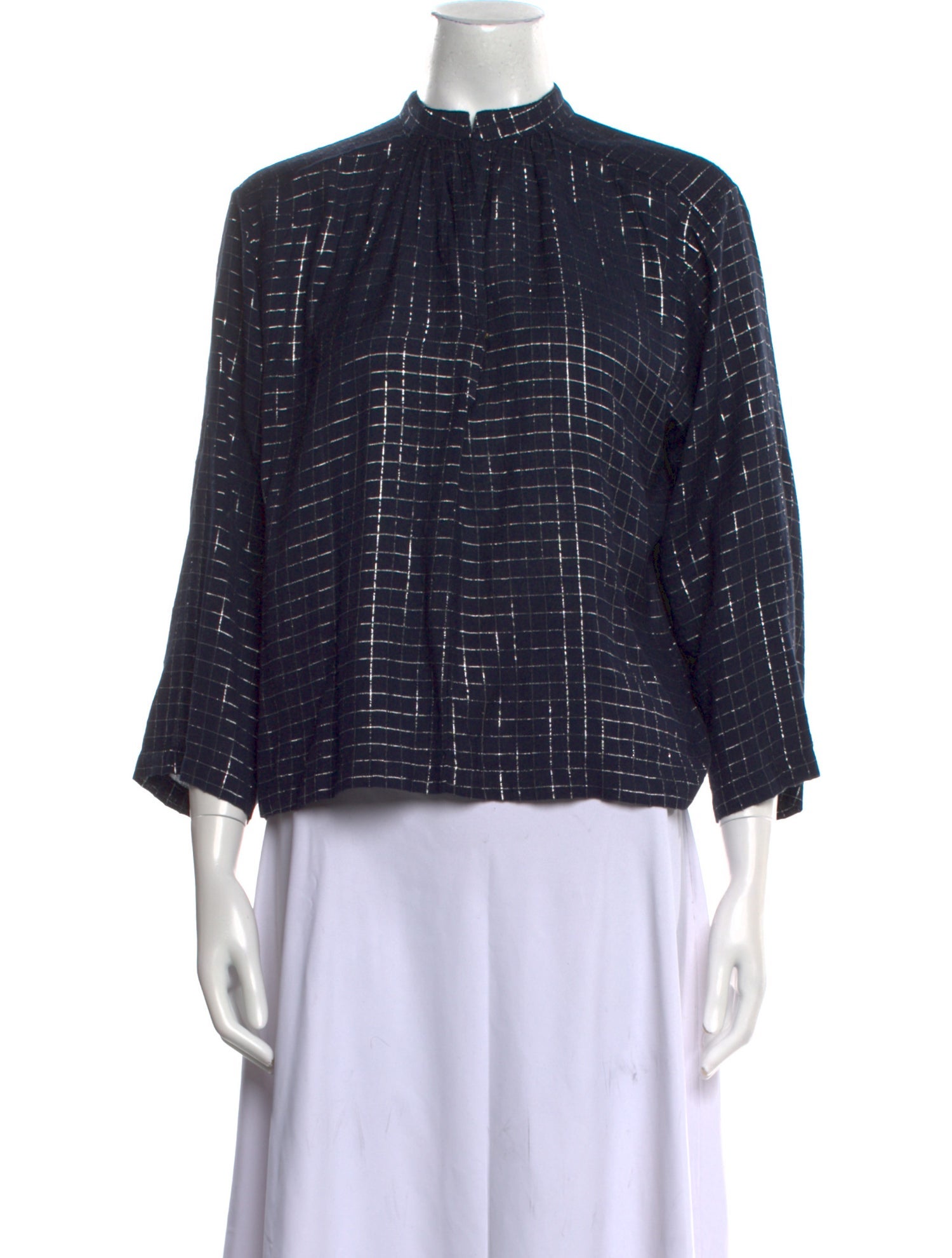 Apiece Apart Plaid Print Mock Neck Blouse