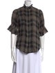 Apiece Apart Plaid Print Mock Neck Button-Up Top