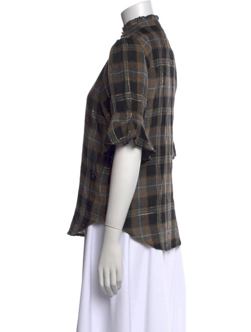 Apiece Apart Plaid Print Mock Neck Button-Up Top