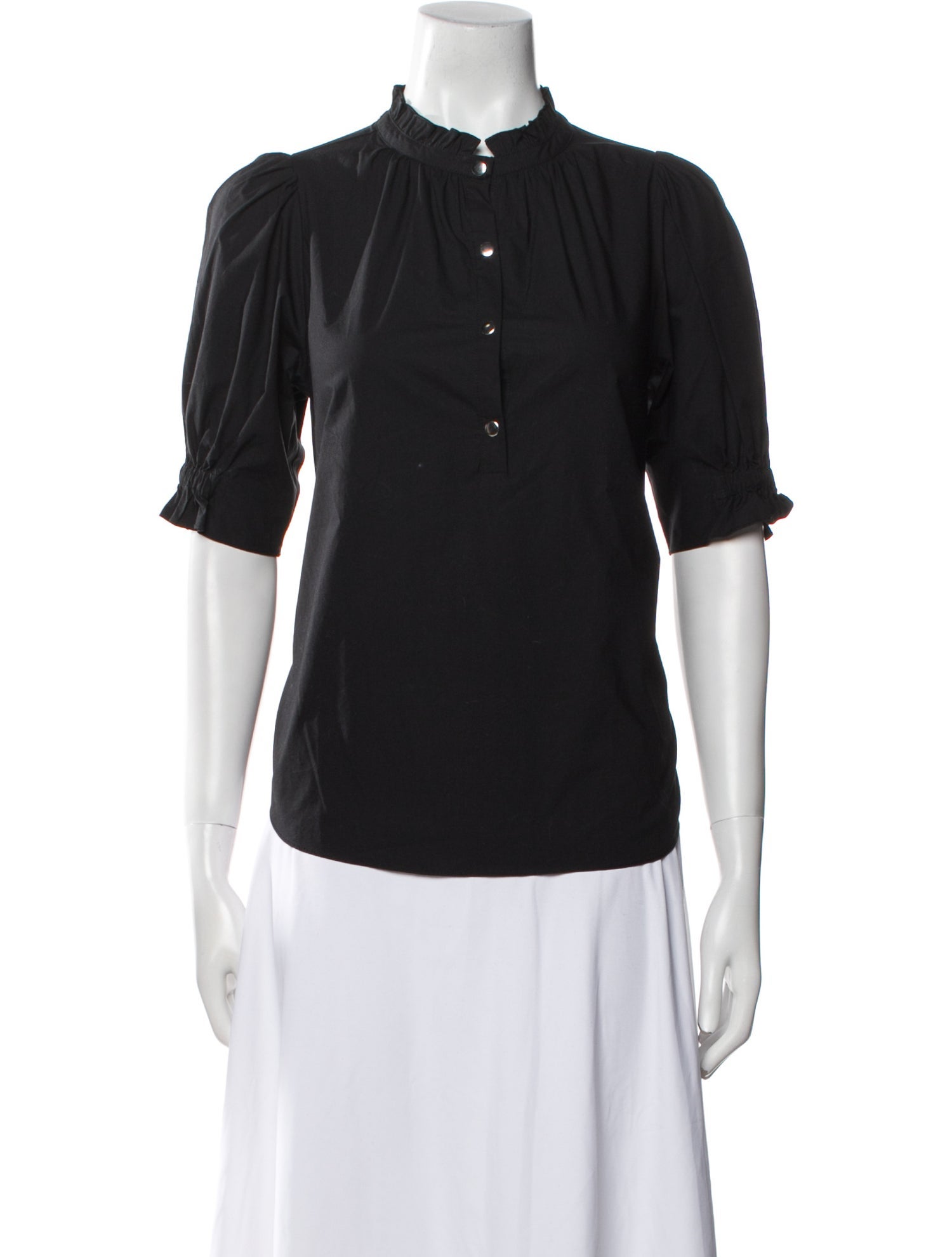 Apiece Apart Mock Neck Short Sleeve Button-Up Top
