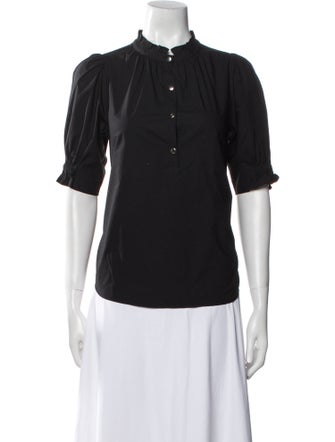 Apiece Apart Mock Neck Short Sleeve Button-Up Top