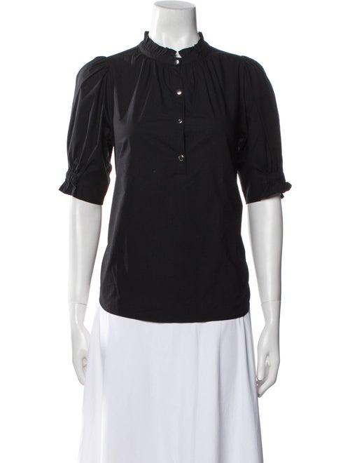 Apiece Apart Mock Neck Short Sleeve Button-Up Top