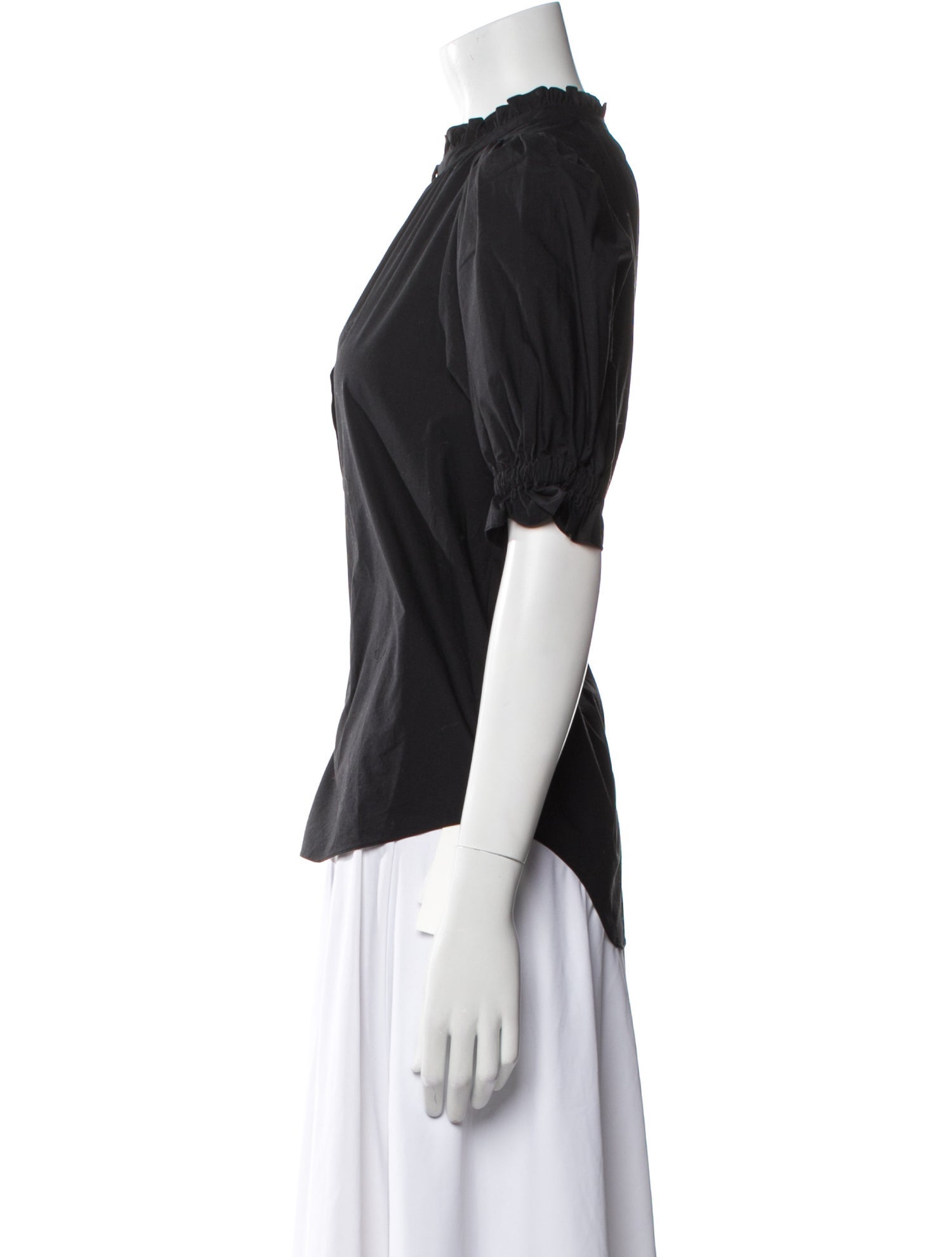 Apiece Apart Mock Neck Short Sleeve Button-Up Top