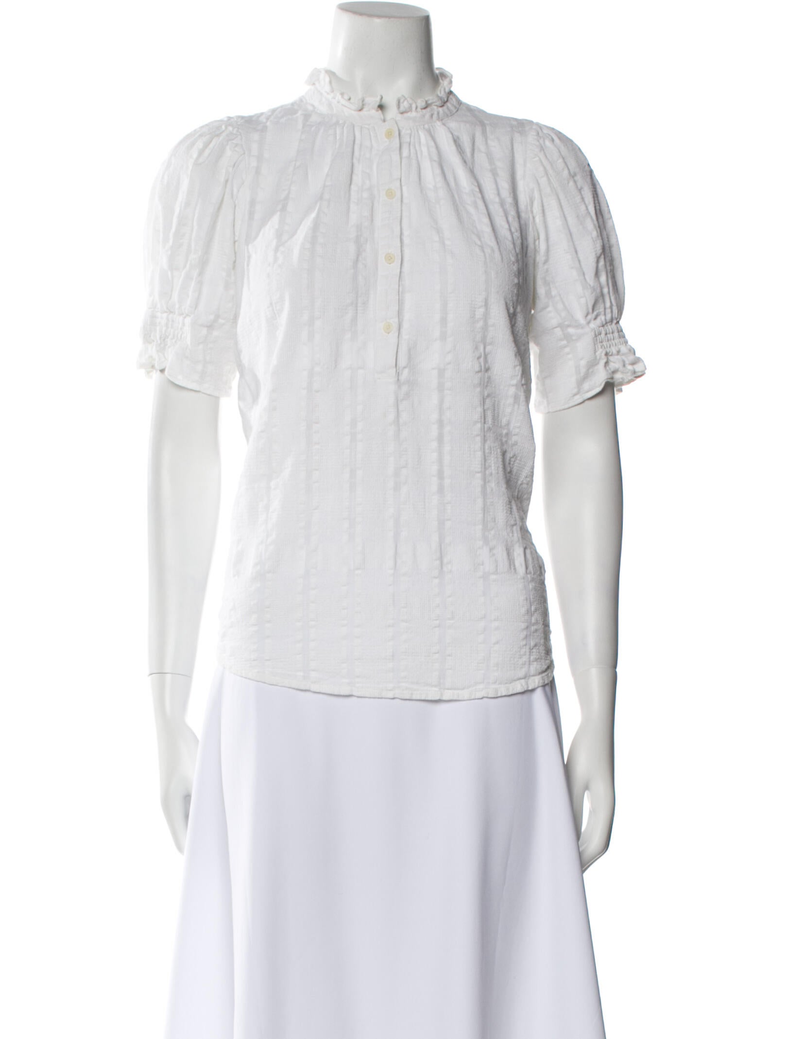 Apiece Apart Mock Neck Short Sleeve Button-Up Top