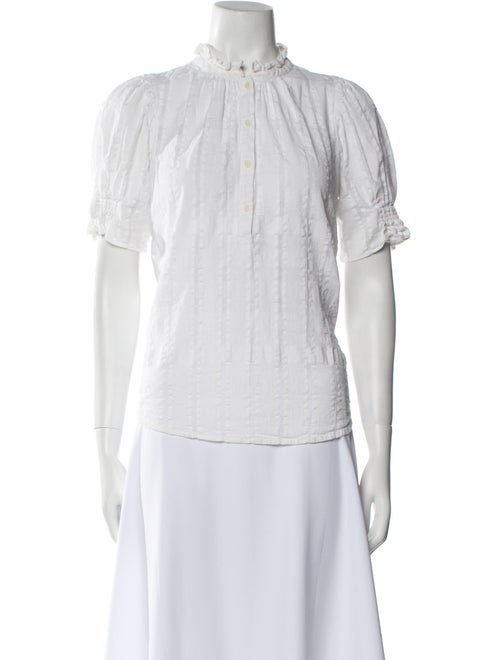 Apiece Apart Mock Neck Short Sleeve Button-Up Top