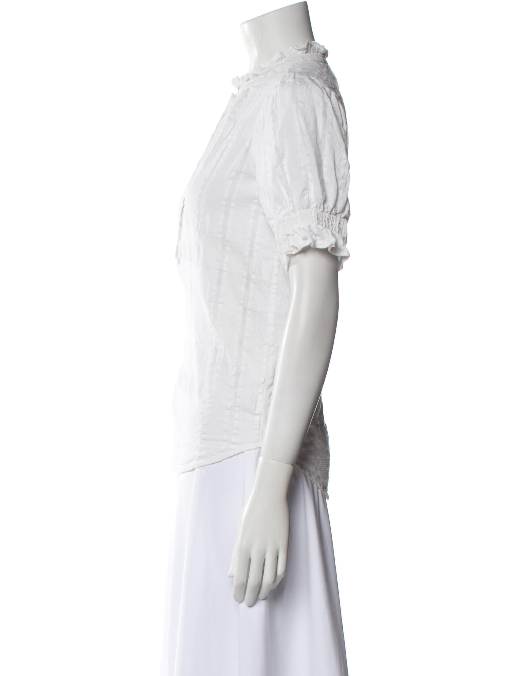 Apiece Apart Mock Neck Short Sleeve Button-Up Top