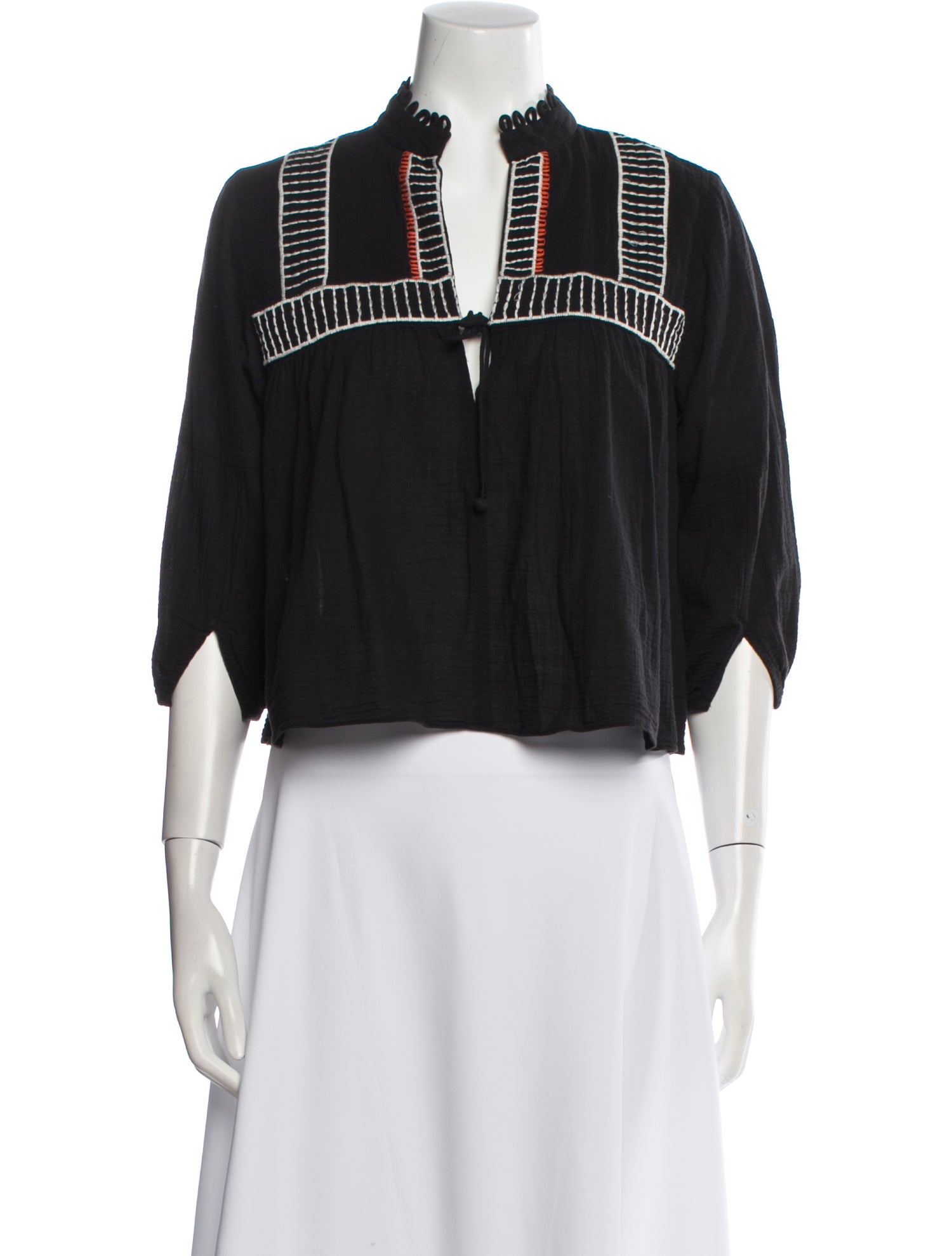 Apiece Apart V-Neck Three-Quarter Sleeve Crop Top