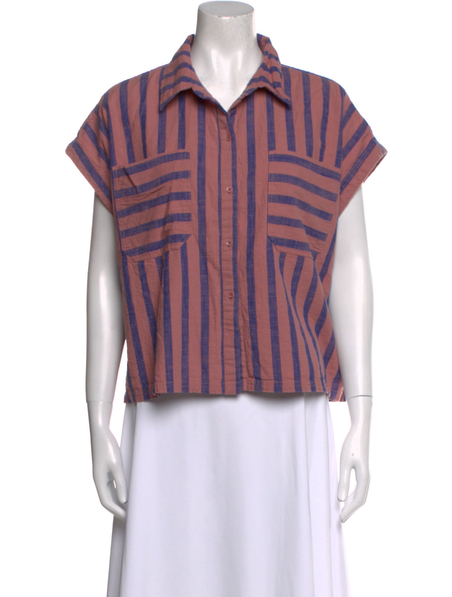 Apiece Apart Striped Short Sleeve Button-Up Top